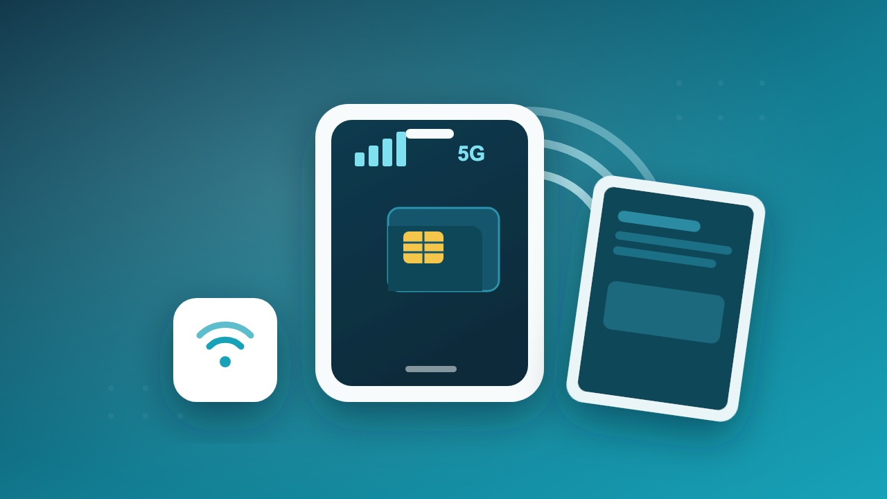 Phone with SIM card and tablet illustration