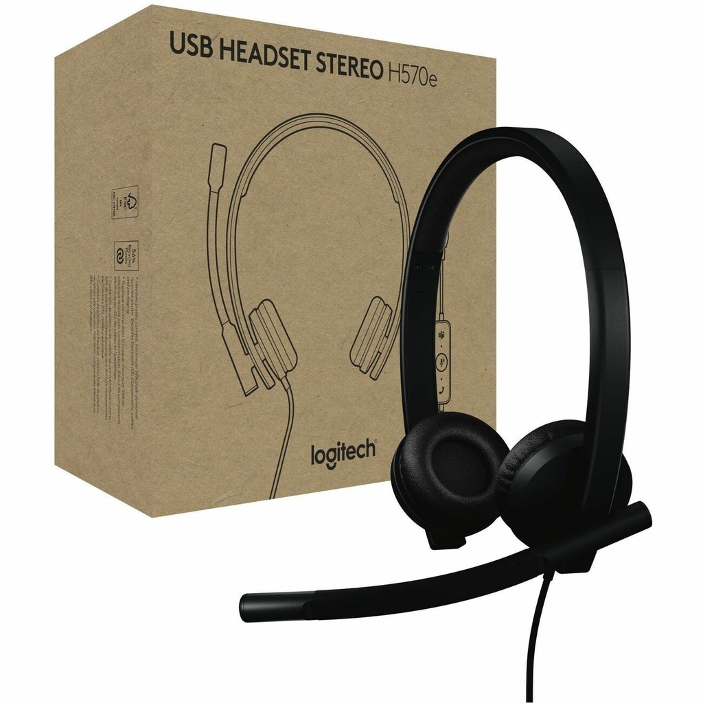 Logitech H570e USB Wired Stereo Headset, USB-A, Noise-Canceling Mics,