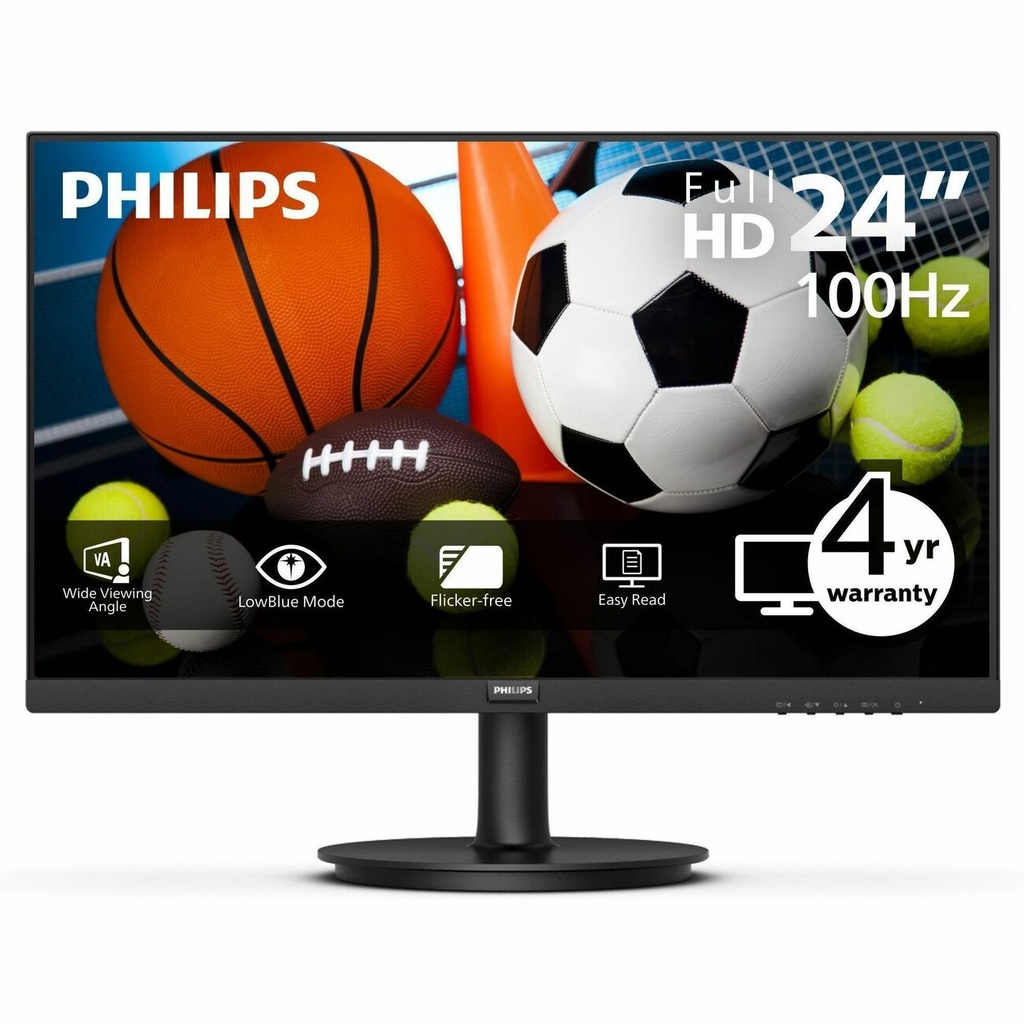 PHILIPS 241V8LBS - 24 inch Monitor, LED, FHD, HDMI, VGA, 4 Year Manufa