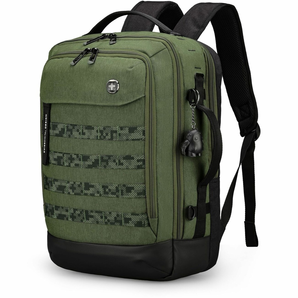 Swissdigital BERG Dark Green L Backpack - Durable, TSA-Friendly Bag wi