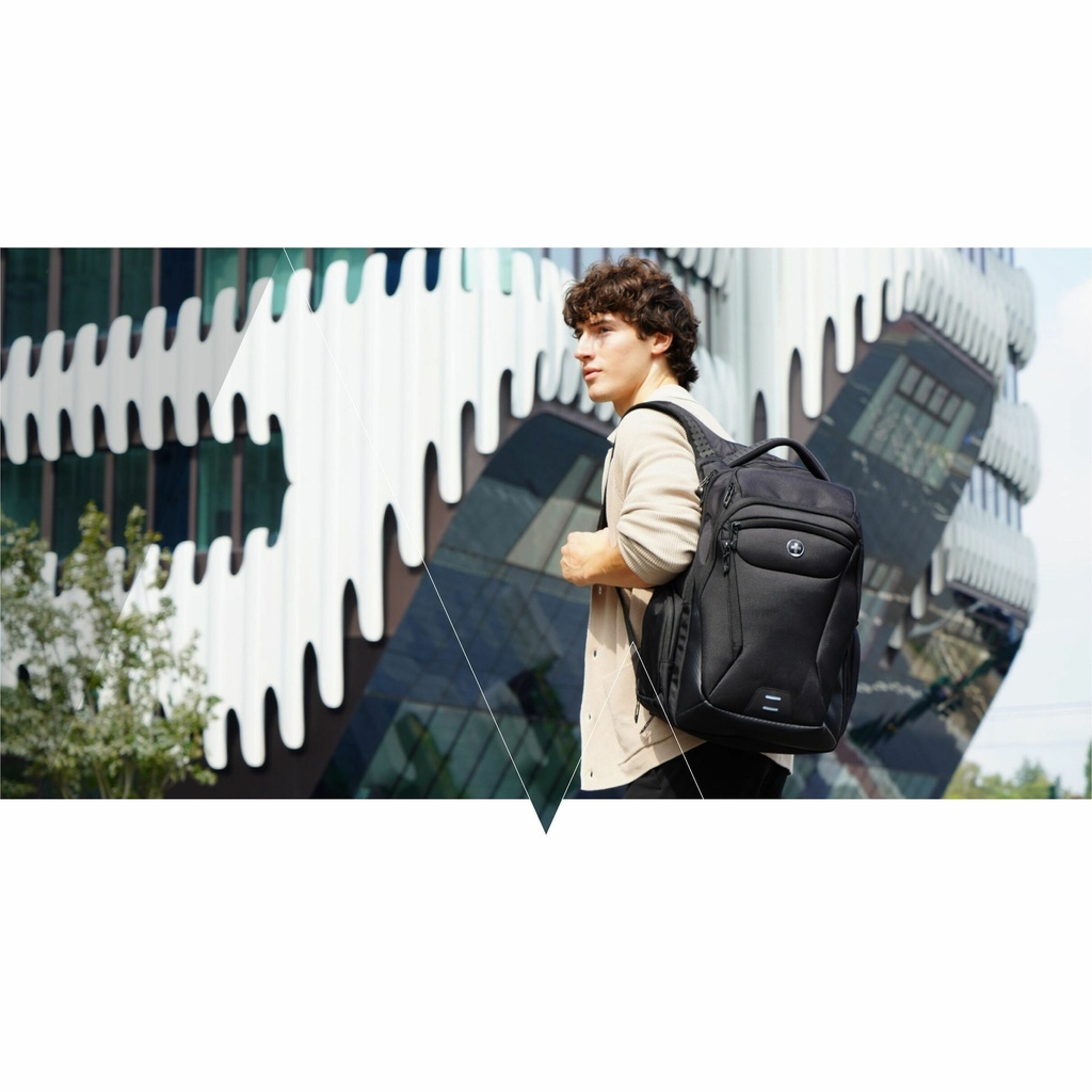 Swissdigital TERABYTE NG Black Backpack - TSA-Friendly Travel Backpack
